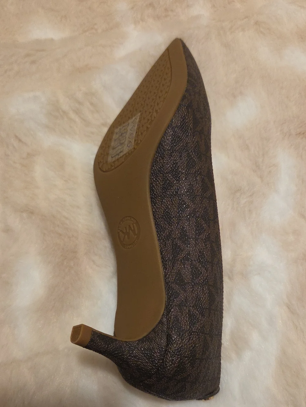 Michael Kors Dark Brown Logo-Print Pointed Kitten Heel Pump
